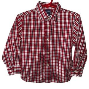 JONATHAN STRONG Plaid Button Front Oxford Shirt, Red Black White Boys Size 3T